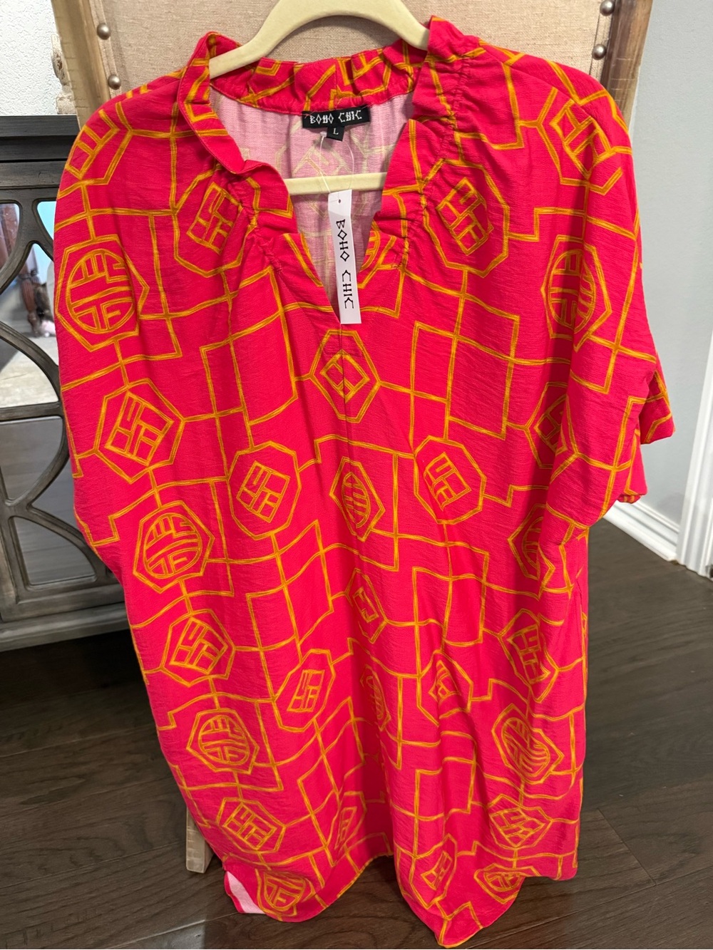 chic Bright Pink and Gold Geometric Mini Dress
